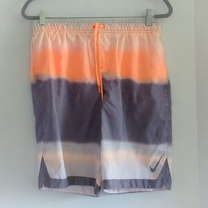 Nike Orange & Gray Ombre Swim Trunks  Board Shorts Mesh Lining Drawstring Size M
